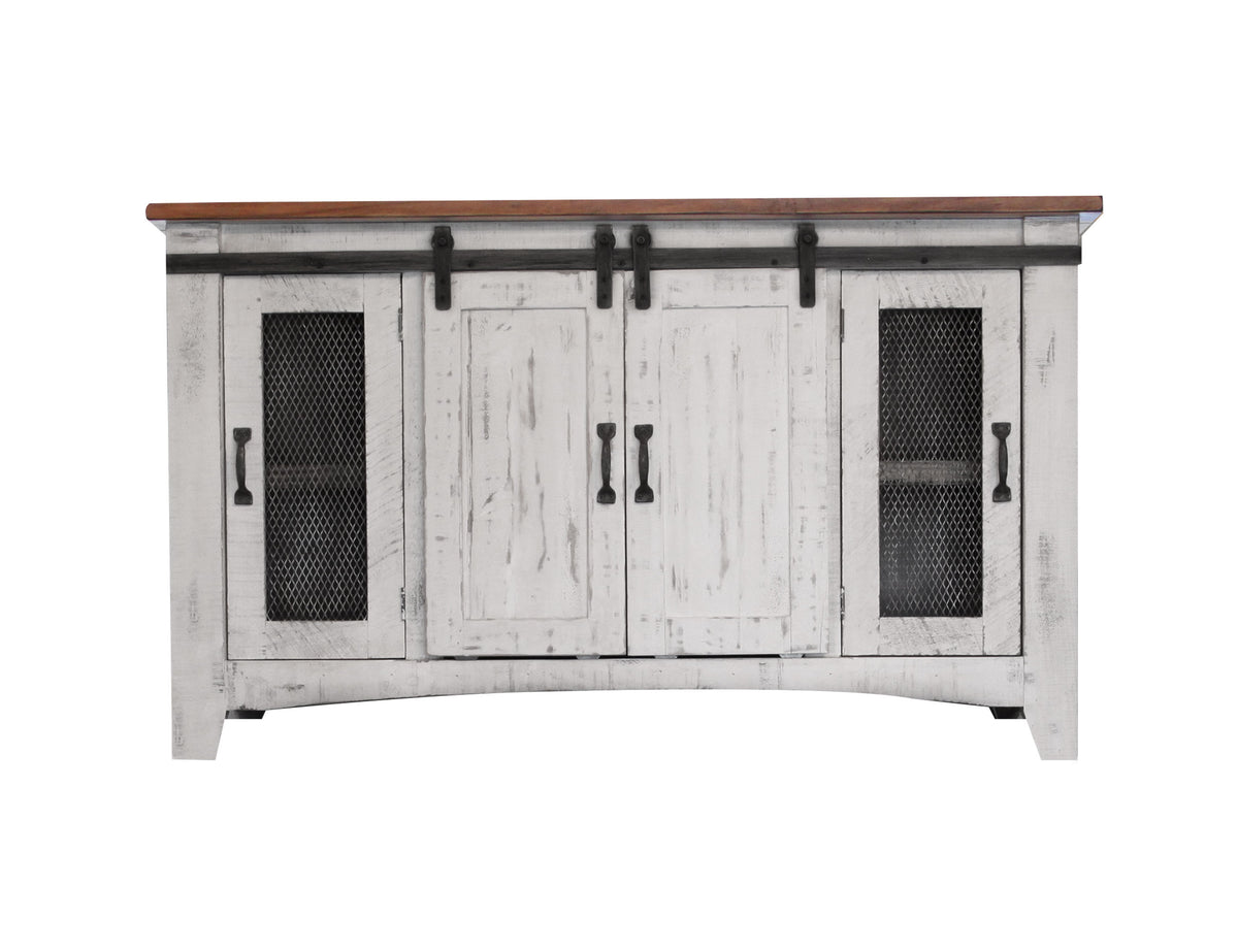 Pueblo White TV Stand, White, 4 Door 60"