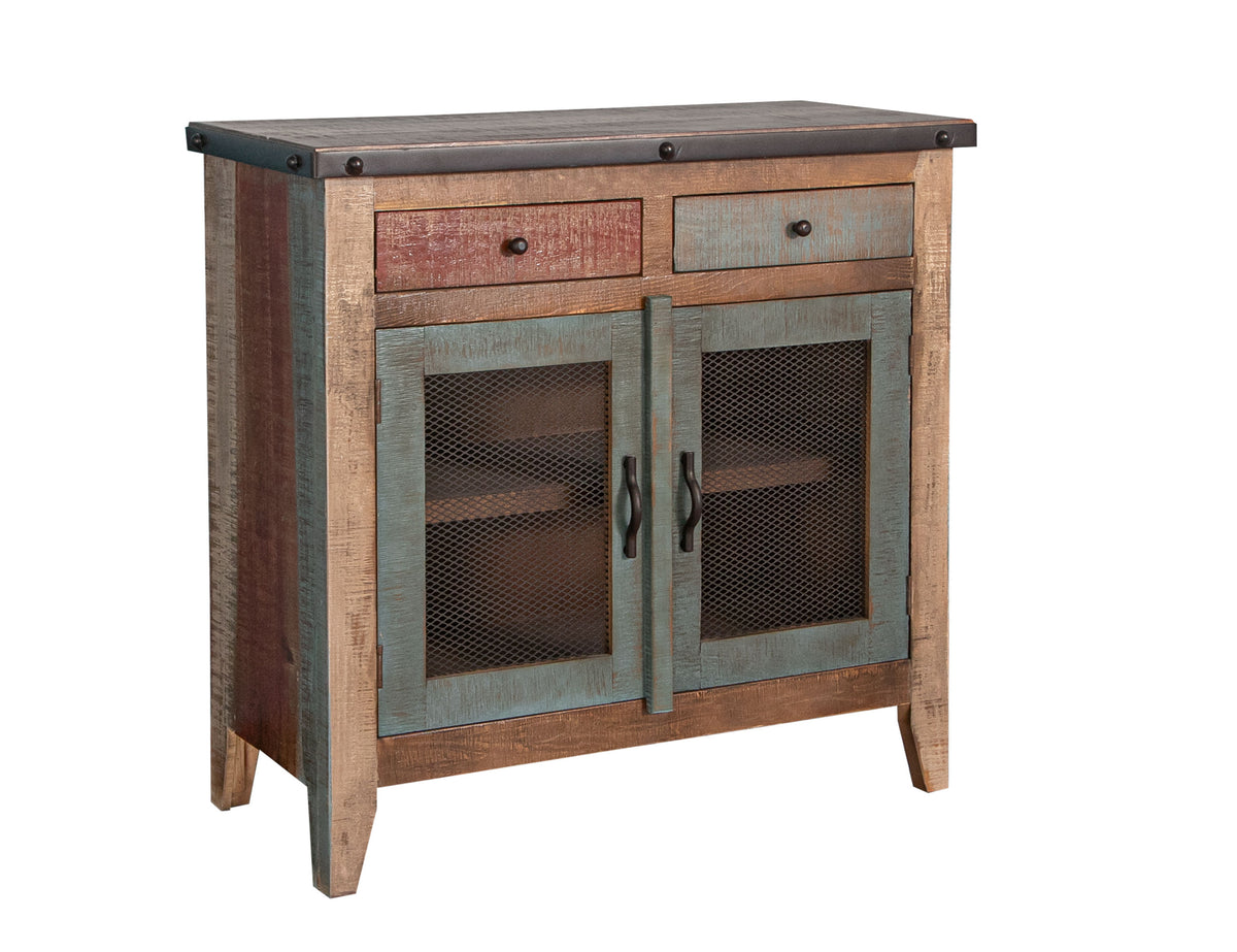Antique Multicolor Server, Multicolor, 2 Drawer, 2 Mesh Doors