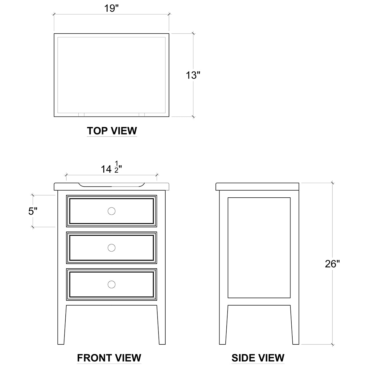 Eton 3 Drawer End Table in Grey Charleston