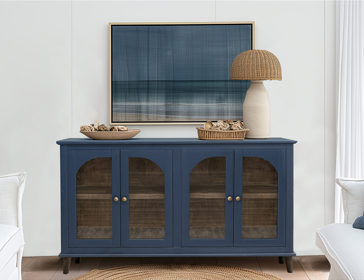 Genova Console, Blue, 4 Glass Door