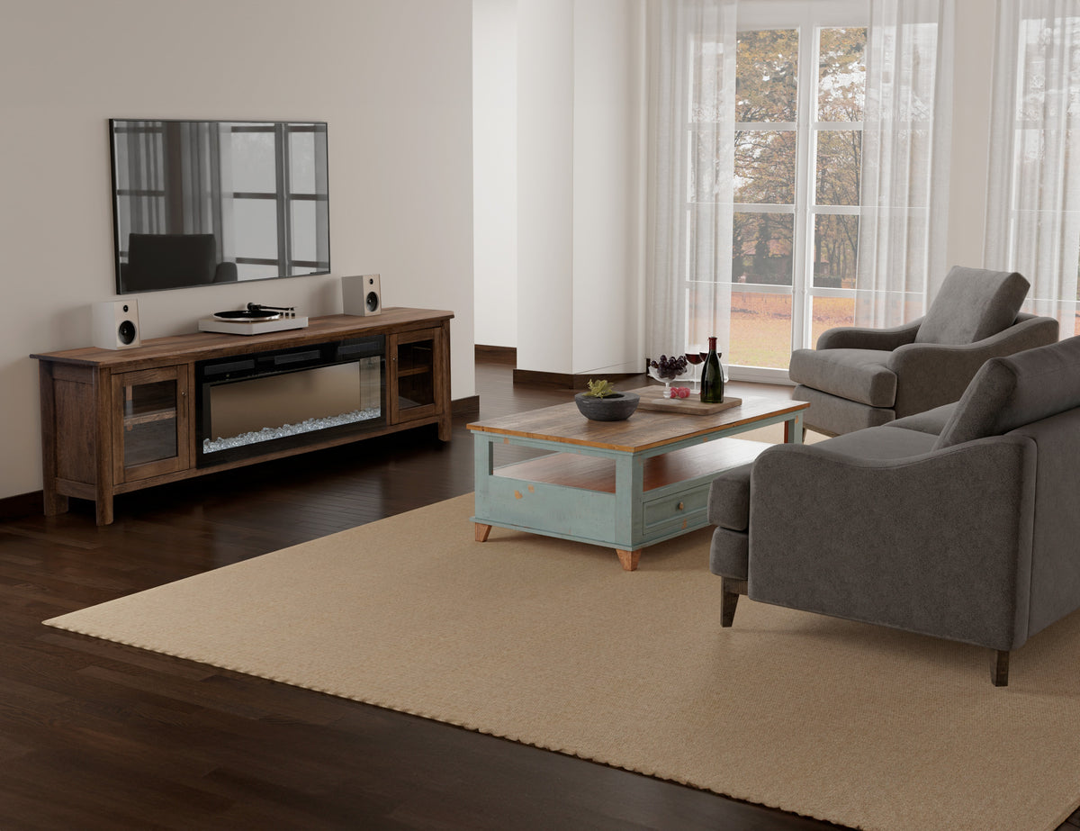 Olimpia TV Stand, Brown, 2 Door Fireplace