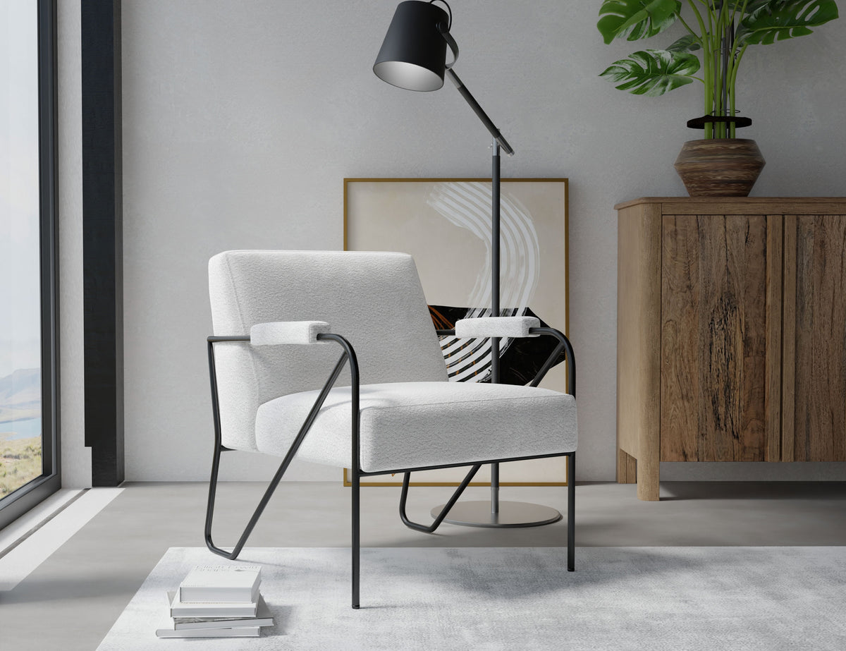 Lotus Armchair, Beige/Black, Wooden Frame & Metal Base - IUP132-ACH-101