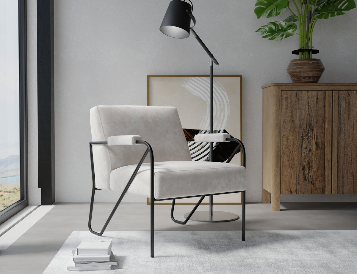 Lotus Armchair, Gray/Black, Wooden Frame & Metal Base - IUP132-ACH-210