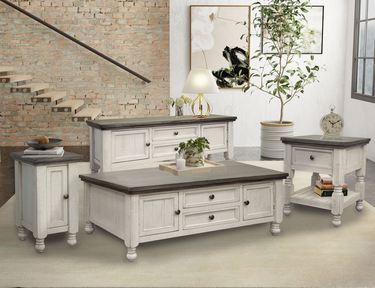 Stone Chairside Table, White, 1 Door