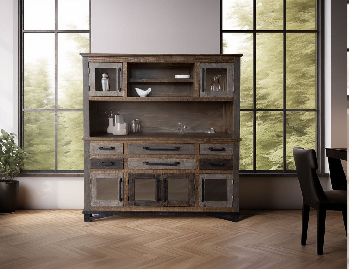 Loft Brown Hutch, Multicolor, 6 Drawer, 6 Doors Buffet &