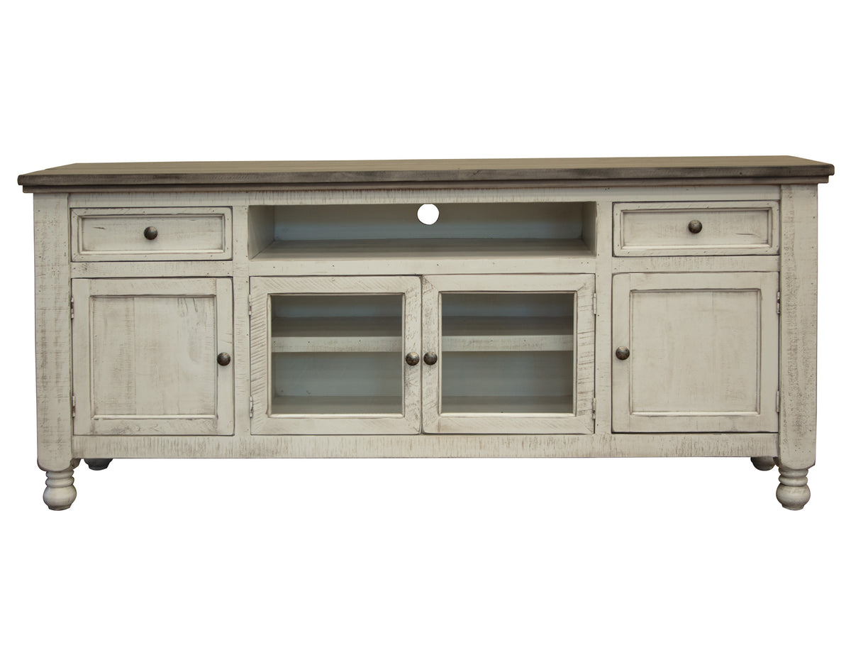 Stone TV Stand, White, 2 Drawer 4 Doors 80"