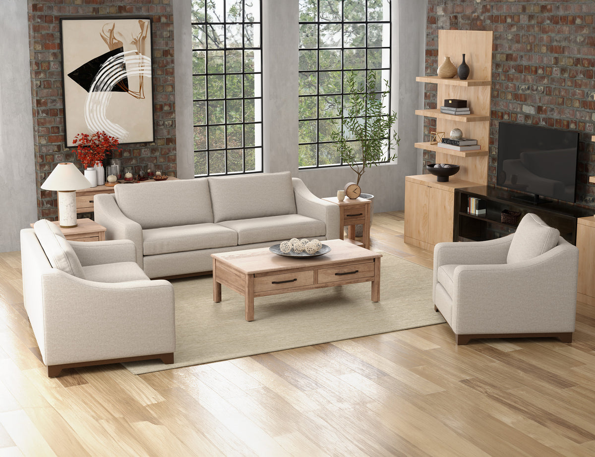 Natural Parota Sofa, Beige, Wooden Frame & Base