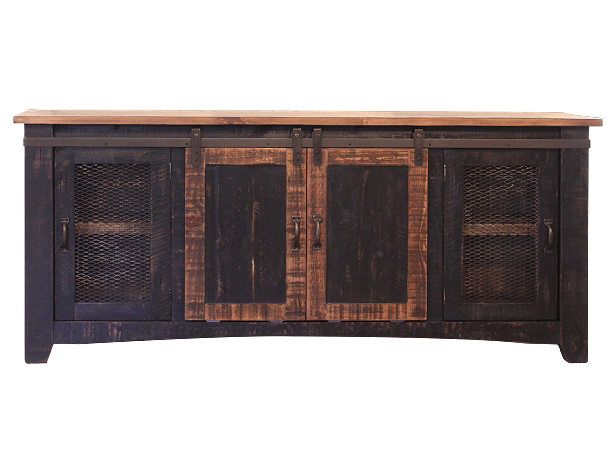 Pueblo TV Stand, Black, 2 Sliding Doors, 2 Mesh Doors 70"