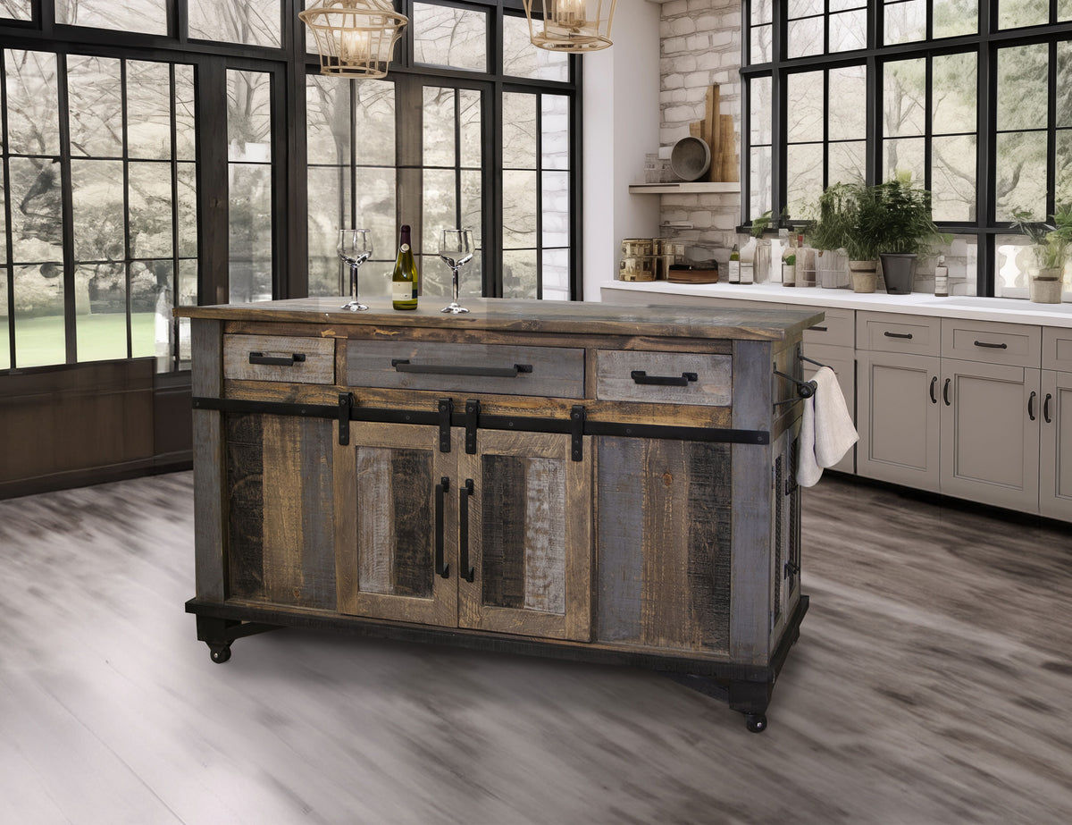 Loft Brown Kitchen Island, Multicolor, 3 Drawer 6 Doors