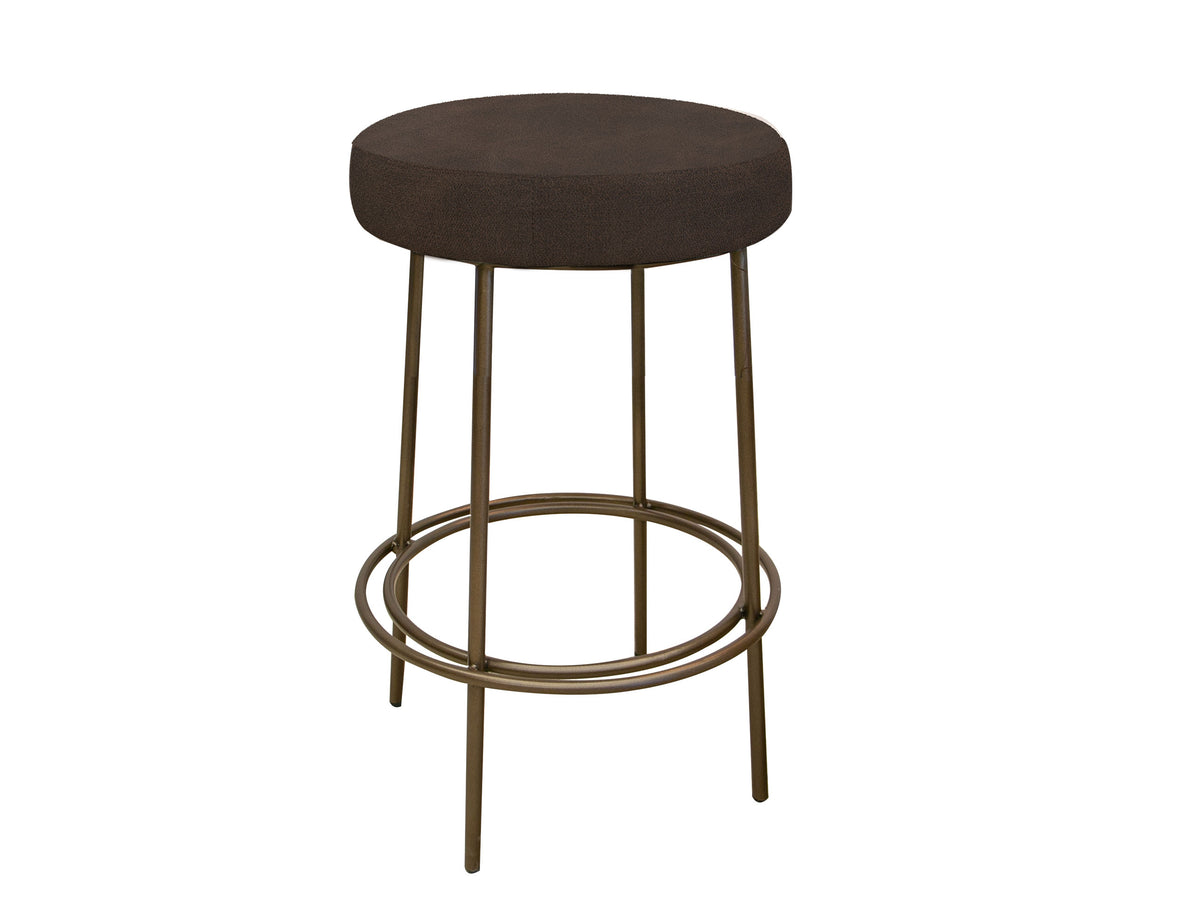 Frida Upholstered Stool, Brown/Gray, Wooden Frame & Metal Base, 30" Stool