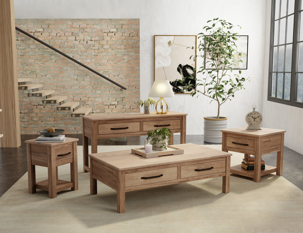 Natural Parota Chairside Table, Brown, 1 Drawer