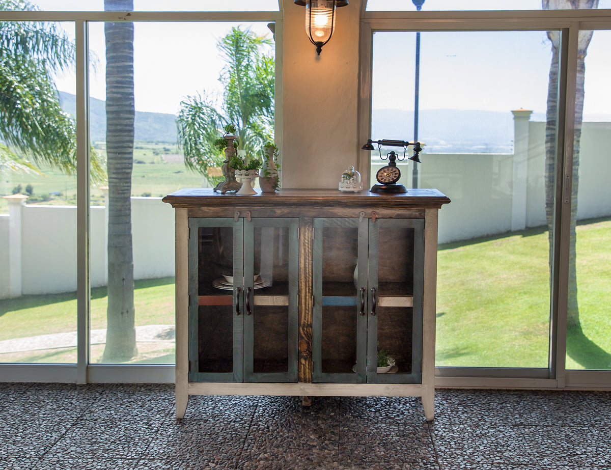 Antique Multicolor Console, Multicolor, 4 Glass Door 50"