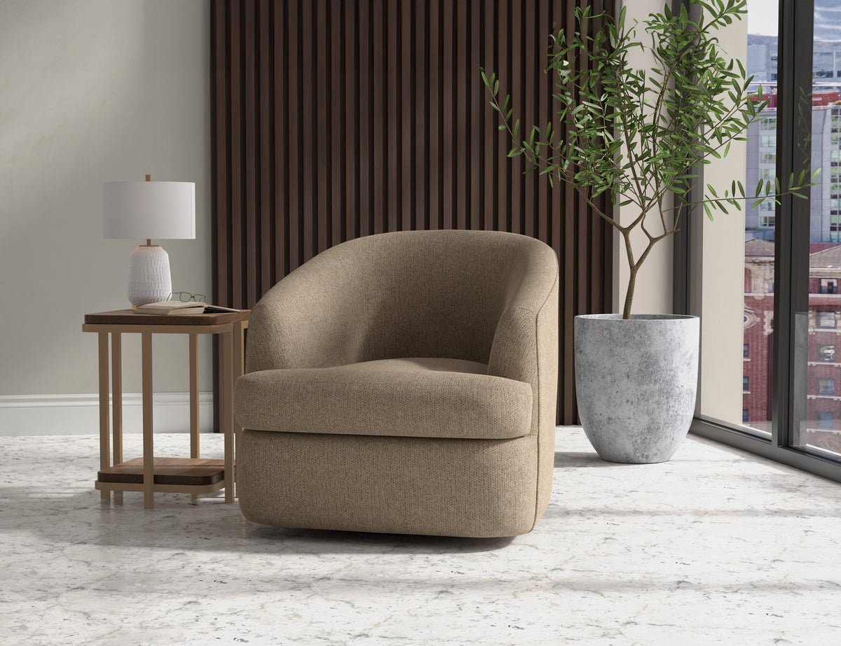 Tumbi Armchair, Brown, Wooden Frame & Metal Base, 360 Degree Swivel Accent Chair - IUP854-ACH-152