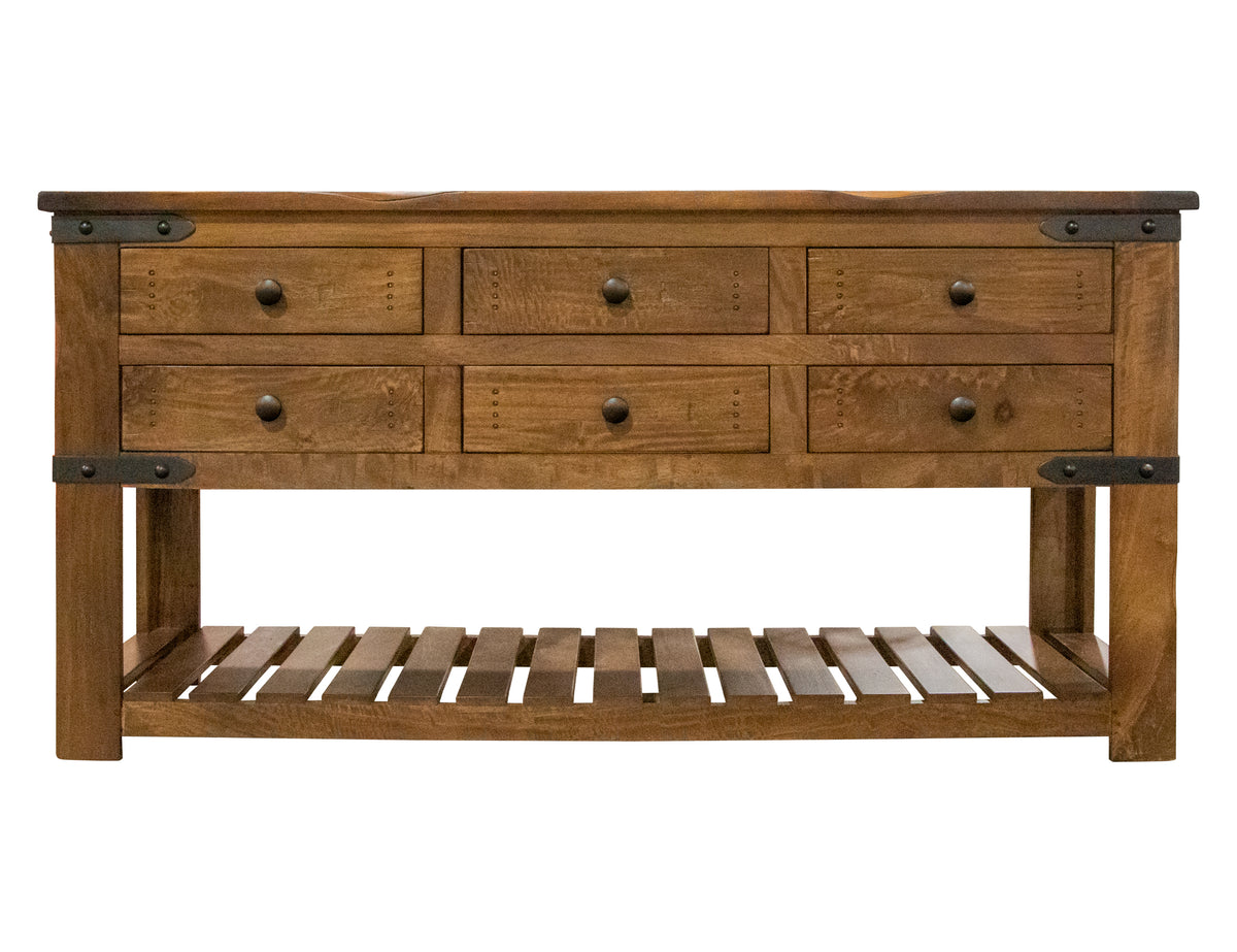 Parota Sofa Table, Brown, 6 Drawer