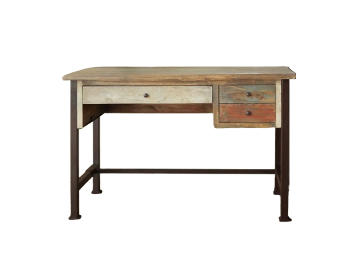 Antique Multicolor Desk, Multicolor, 3 Drawer