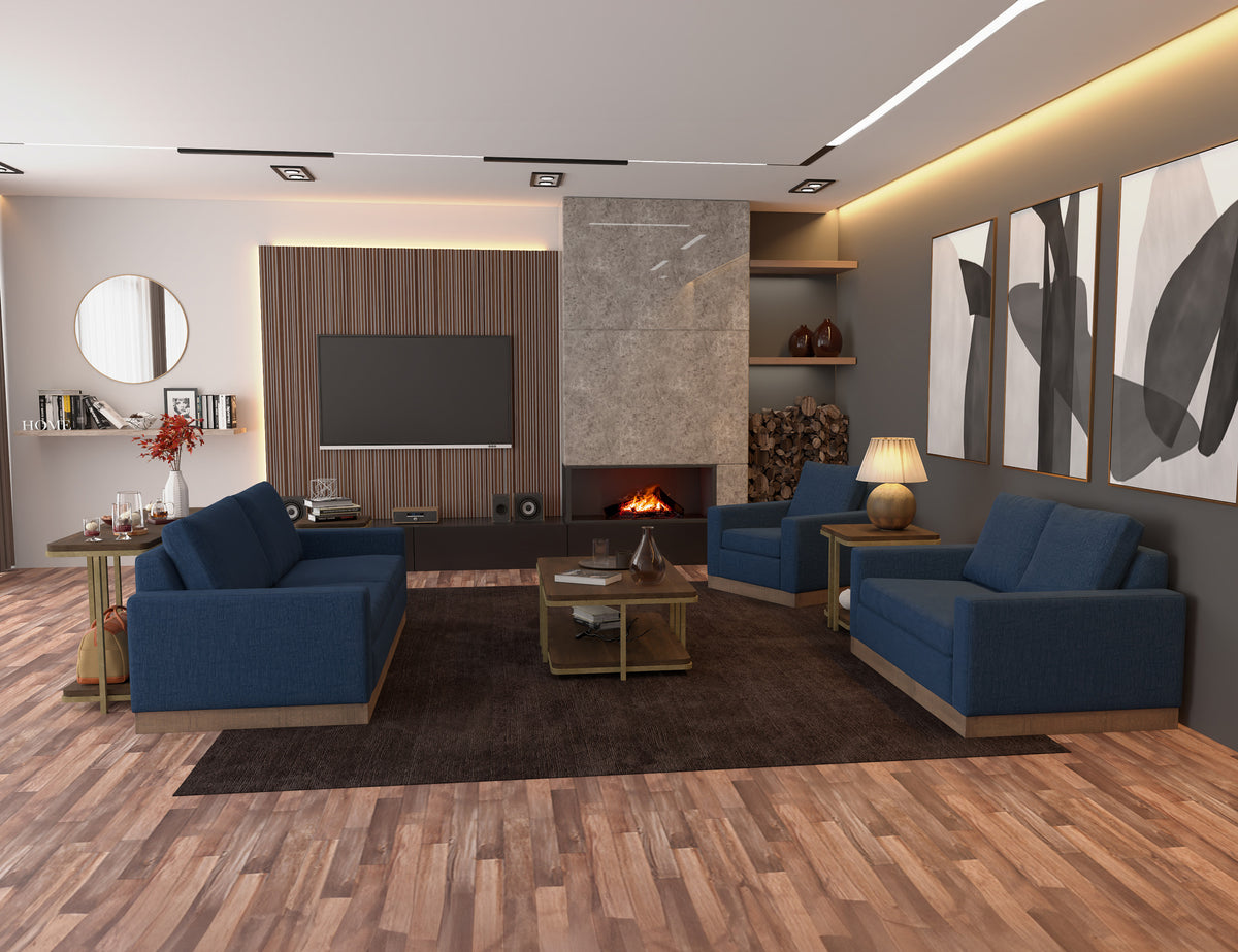 Georgia Sofa, Blue, Wooden Frame & Base