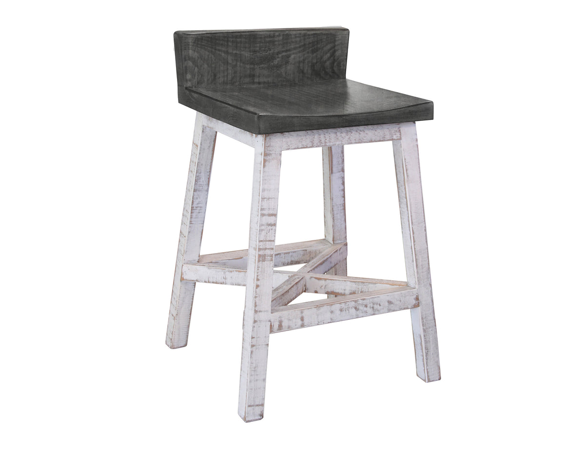 Stone Barstool, Gray And White, 24" Wooden Stool