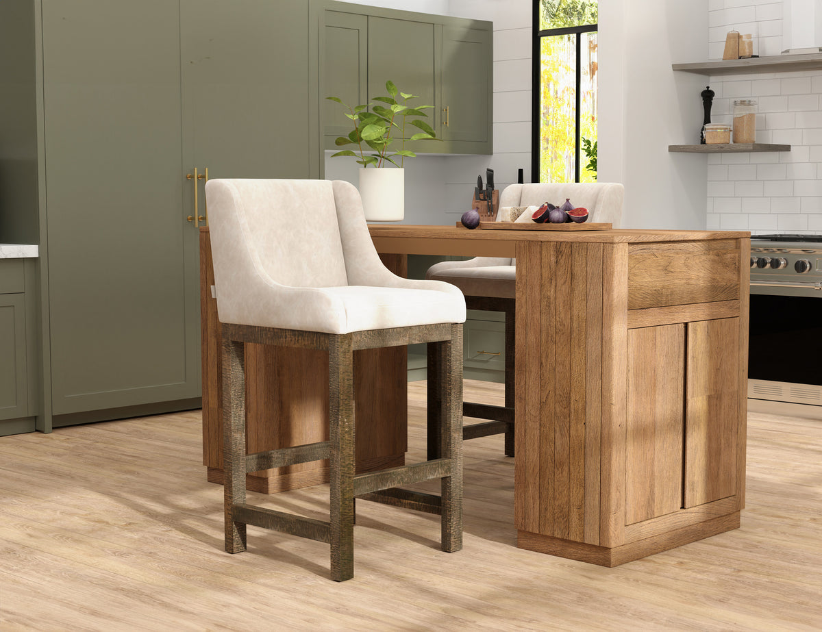 Seating Upholstered Barstool, Gray, Wooden Frame & Base - IUP700-BST30-210