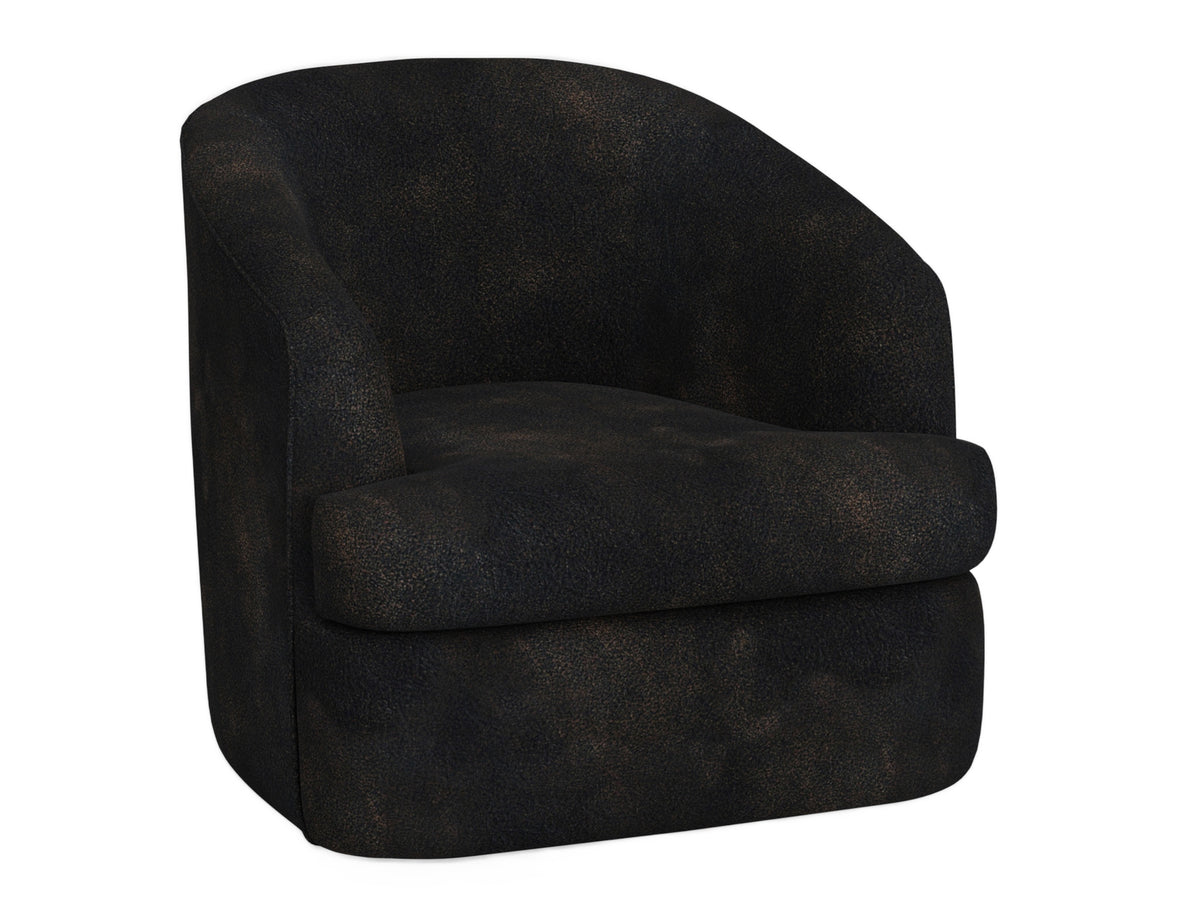 Tumbi Armchair, Black, Wooden Frame & Metal Base, 360 Degree Swivel Accent Chair