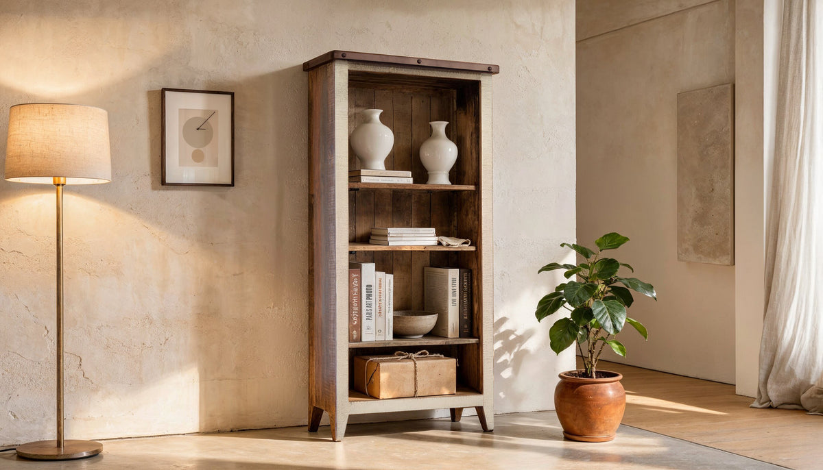 Antique Multicolor Bookcase, Multicolor, 12 Different Positions Available for Shelves (1 Middle Fixed Shelf + 2)