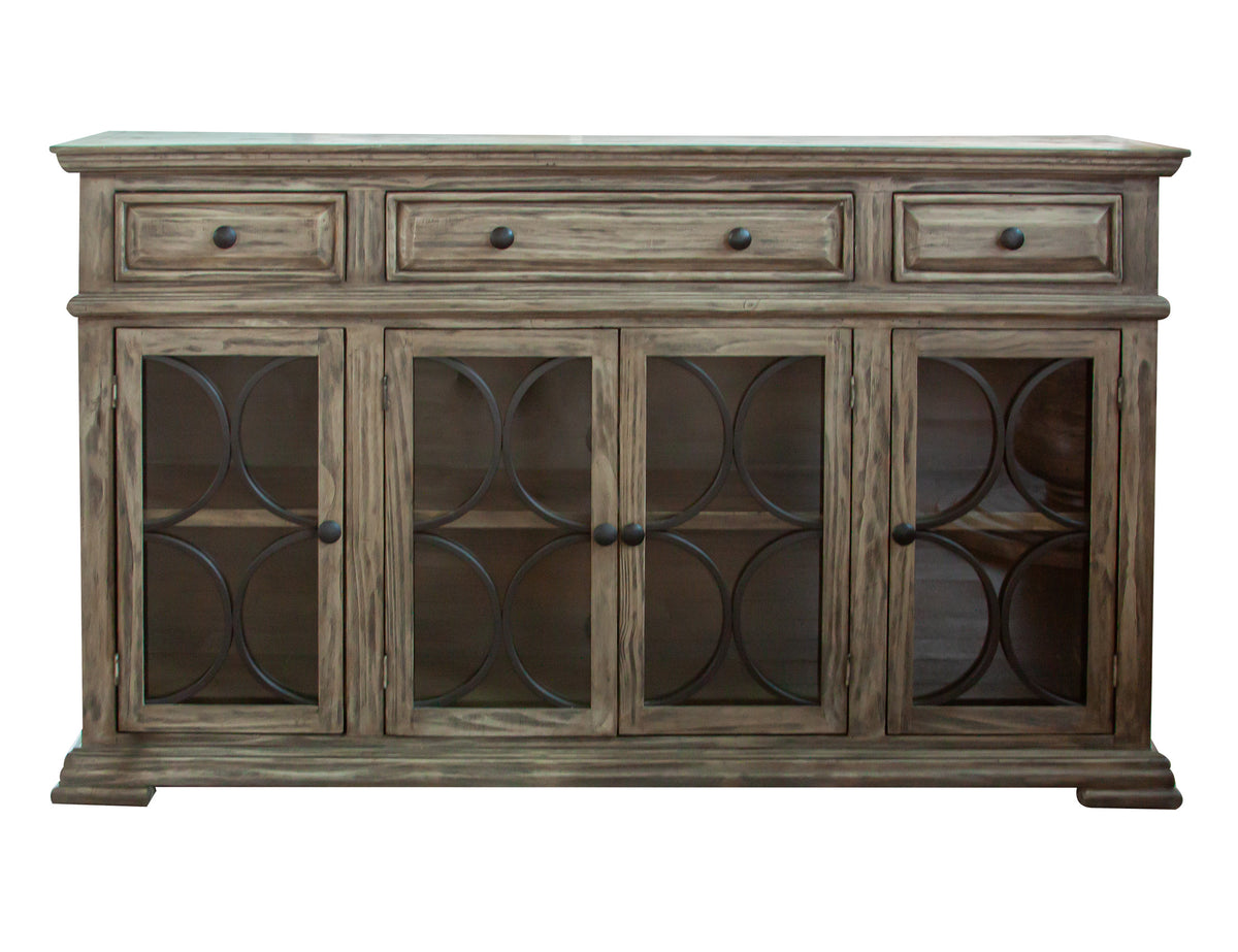 Bonanza Console, Brown, 4 Glass Doors 3 Drawers