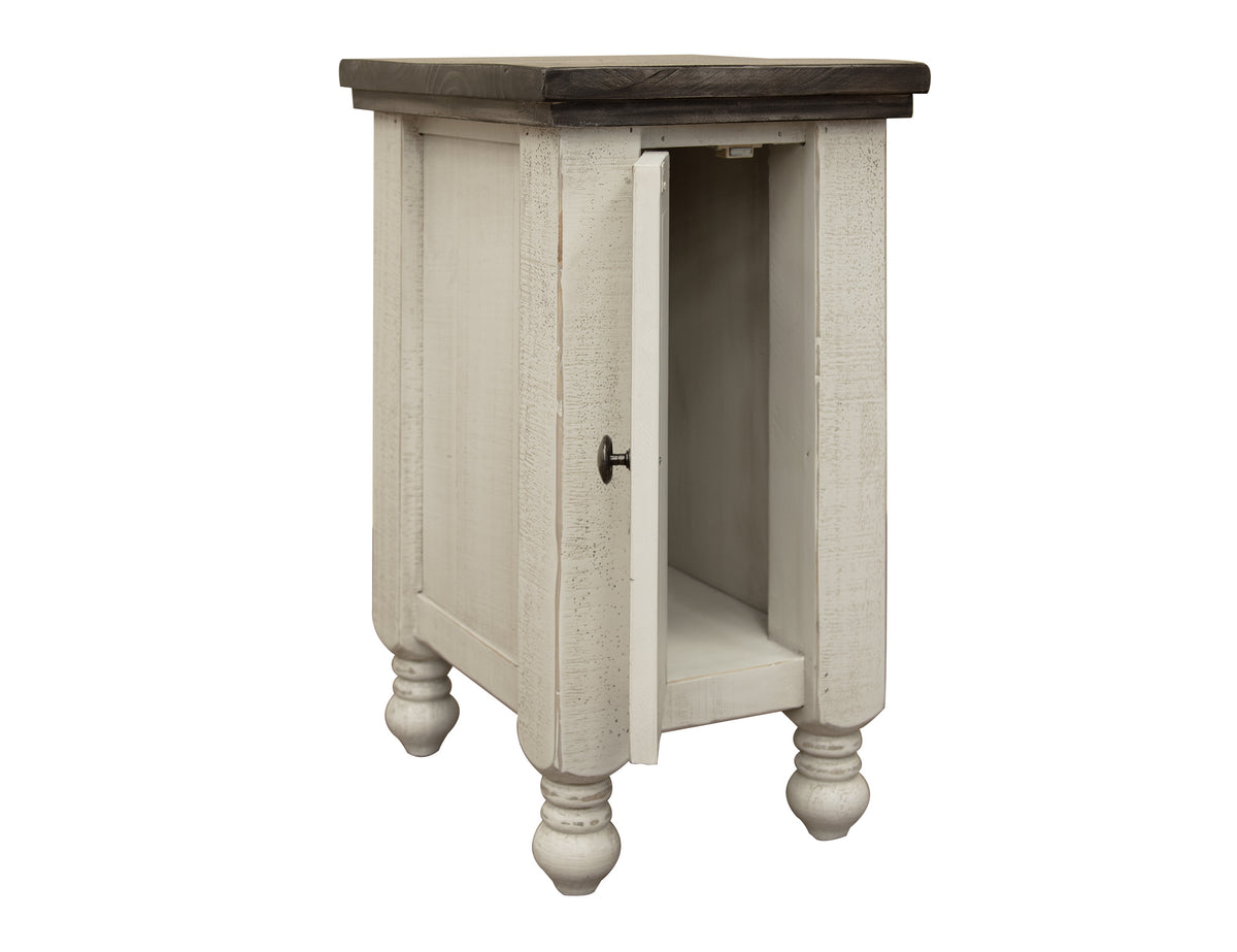 Stone Chairside Table, White, 1 Door