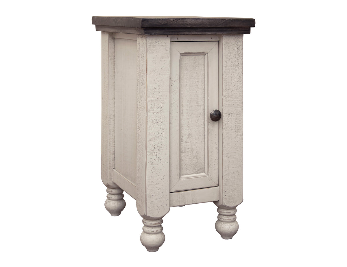 Stone Chairside Table, White, 1 Door