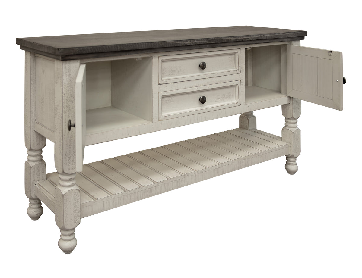 Stone Sofa Table, White, 2 Drawer 2 Door