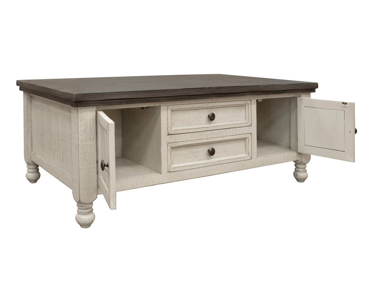 Stone Cocktail Table, White, 4 Drawer