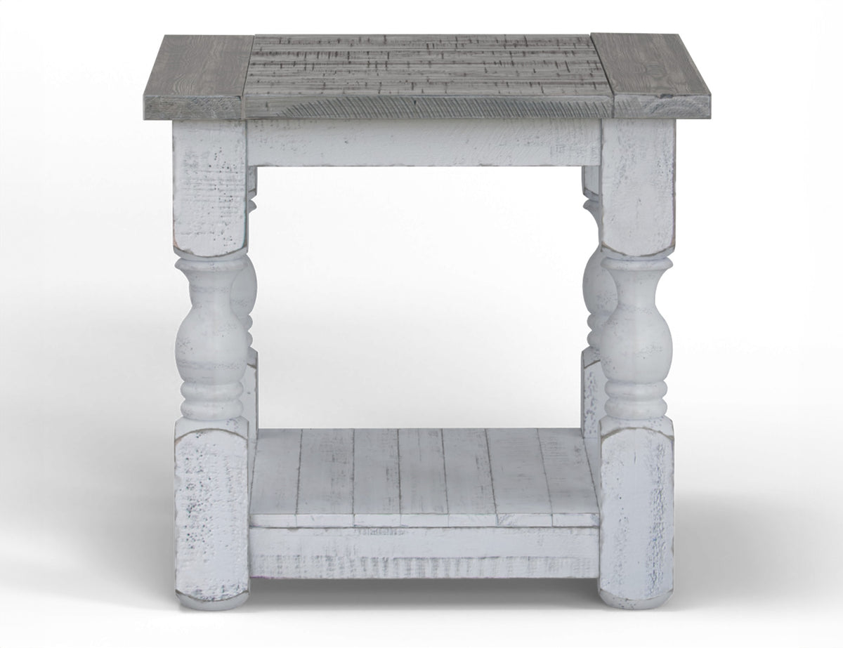Stone End Table, White