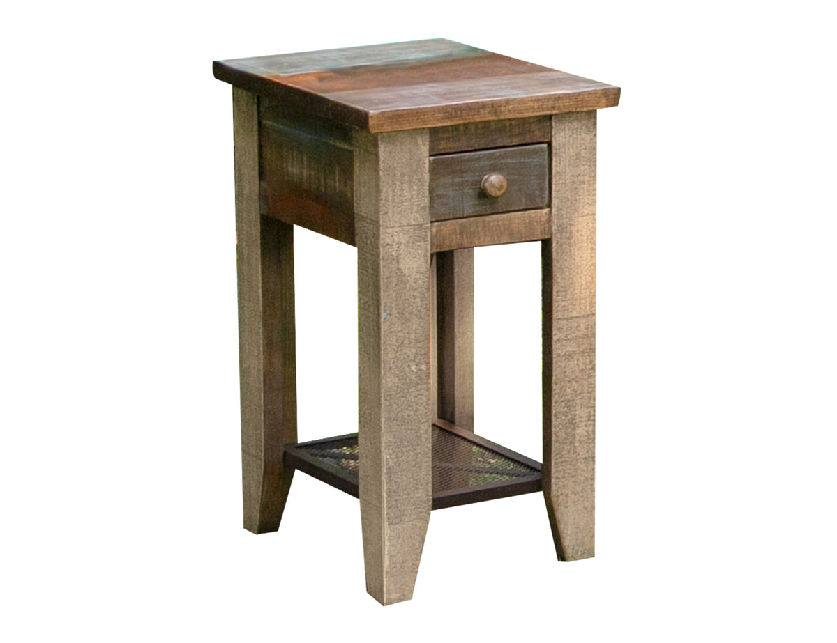 Antique Multicolor Chairside Table, Multicolor, 1 Drawer