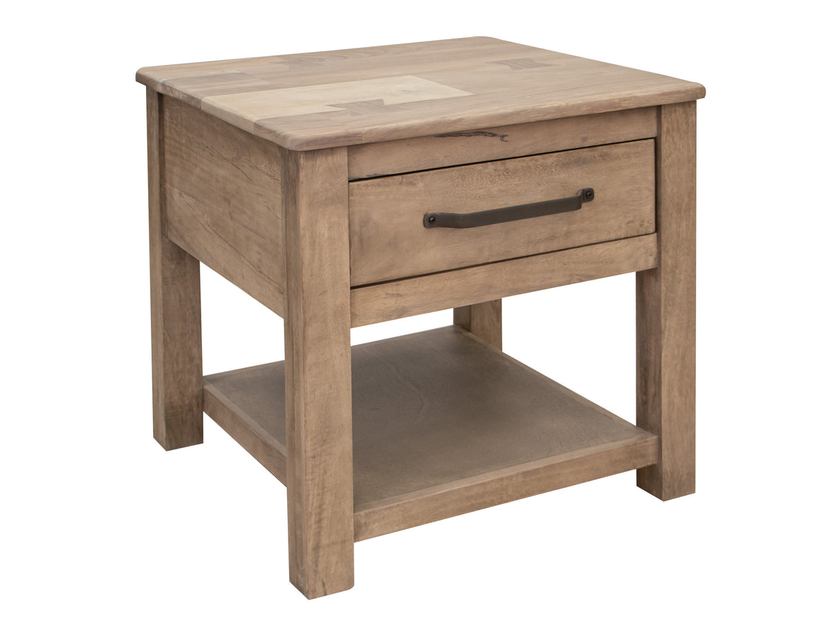 Natural Parota End Table, Brown, 1 Drawer