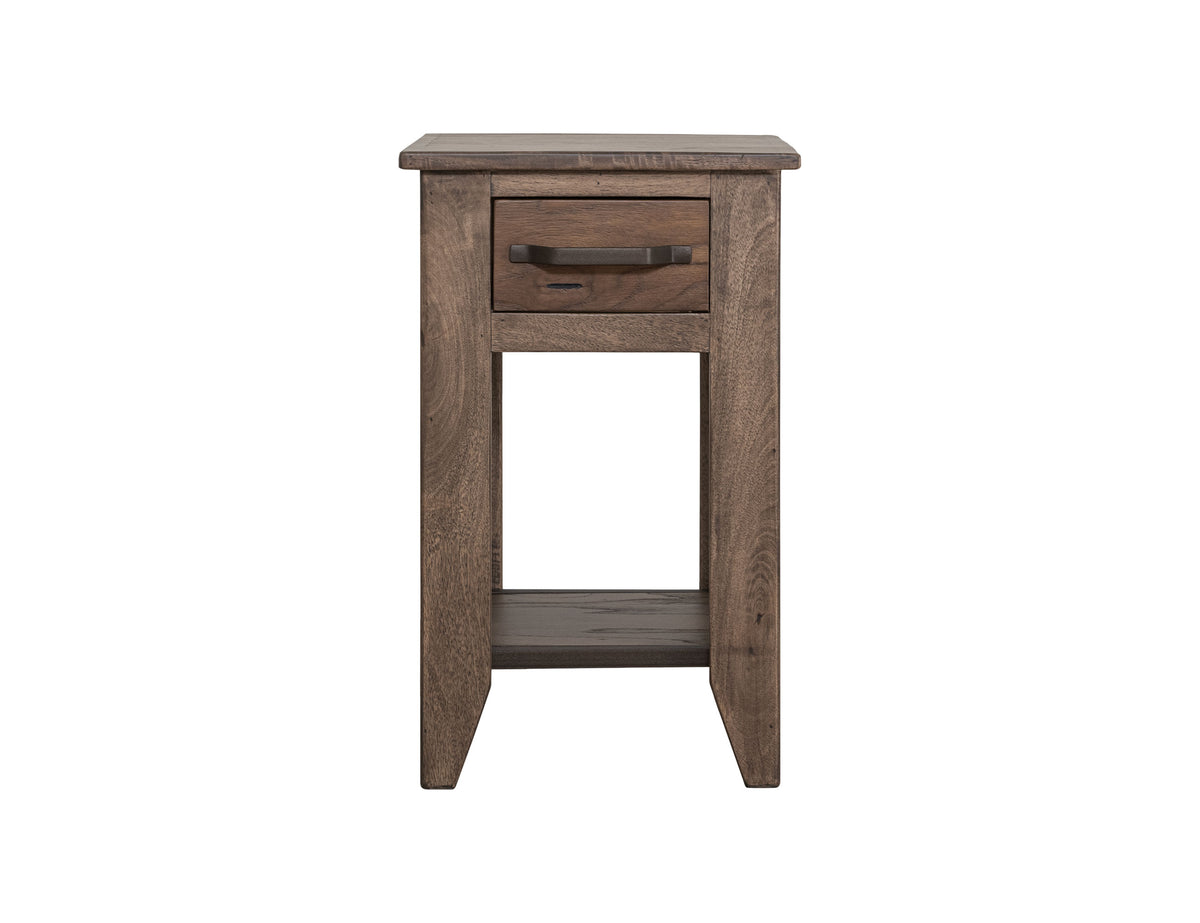 Natural Teca Chairside Table, Brown, 1 Drawer, 1 Shelf