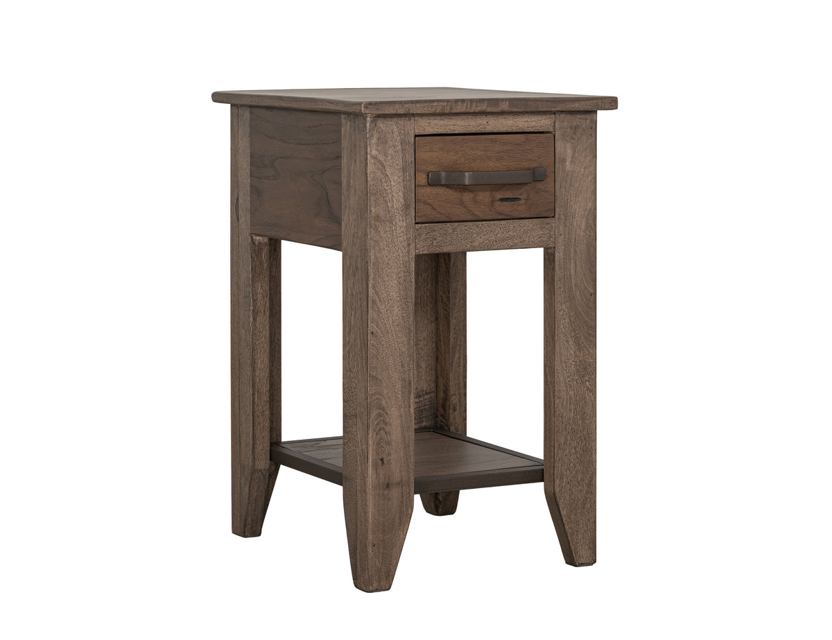 Natural Teca Chairside Table, Brown, 1 Drawer, 1 Shelf