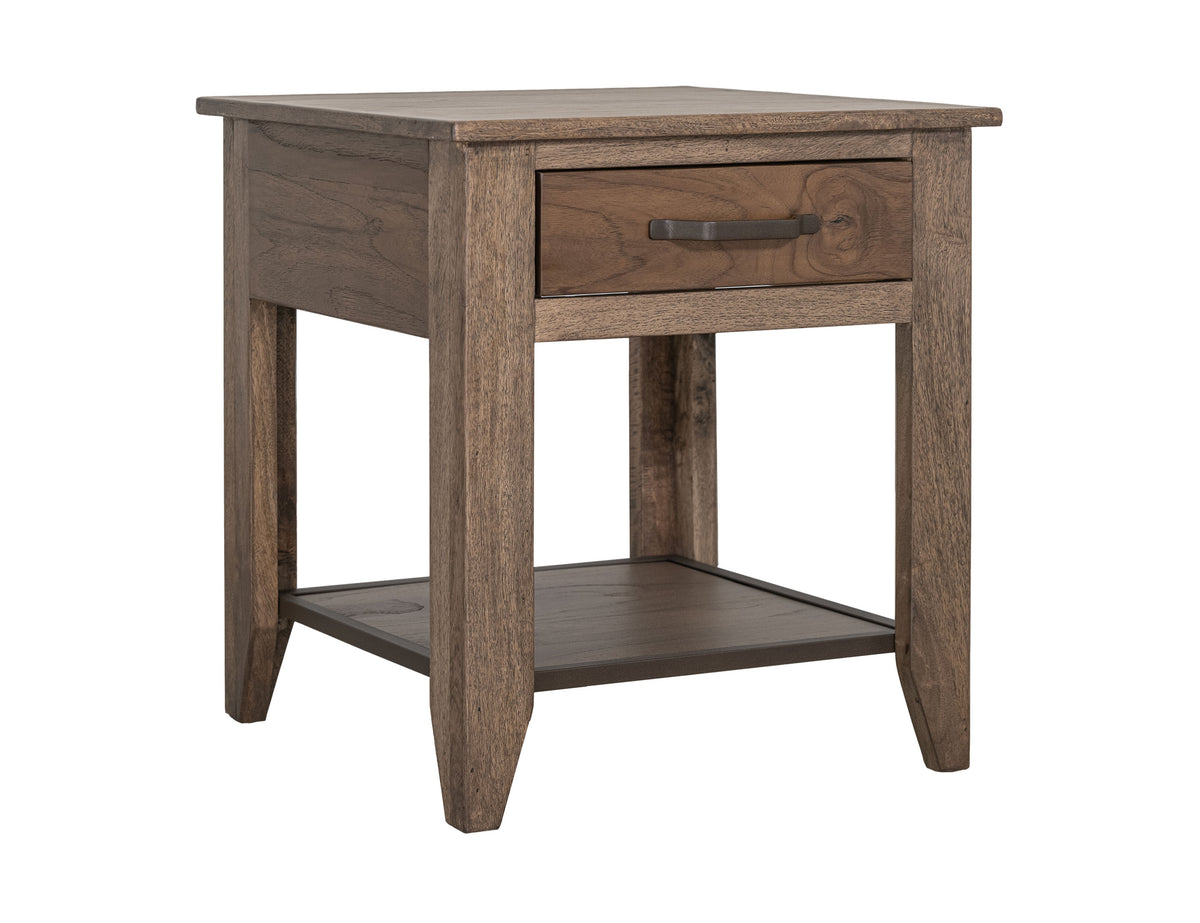 Natural Teca End Table, Brown, 1 Drawer, 1 Shelf