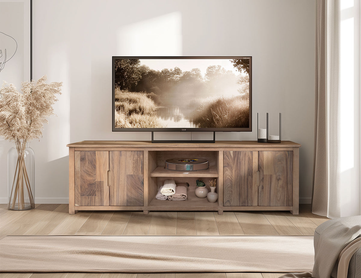 Natural Parota TV Stand, Brown, 4 Door TV Stand 88"