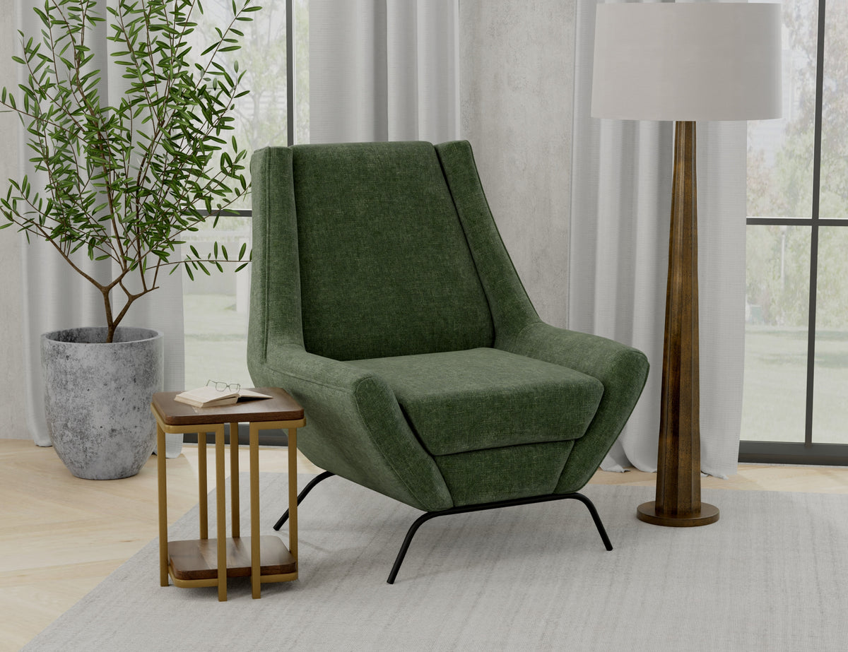 Tyne Armchair, Green/Black, Wooden Frame & Metal Base