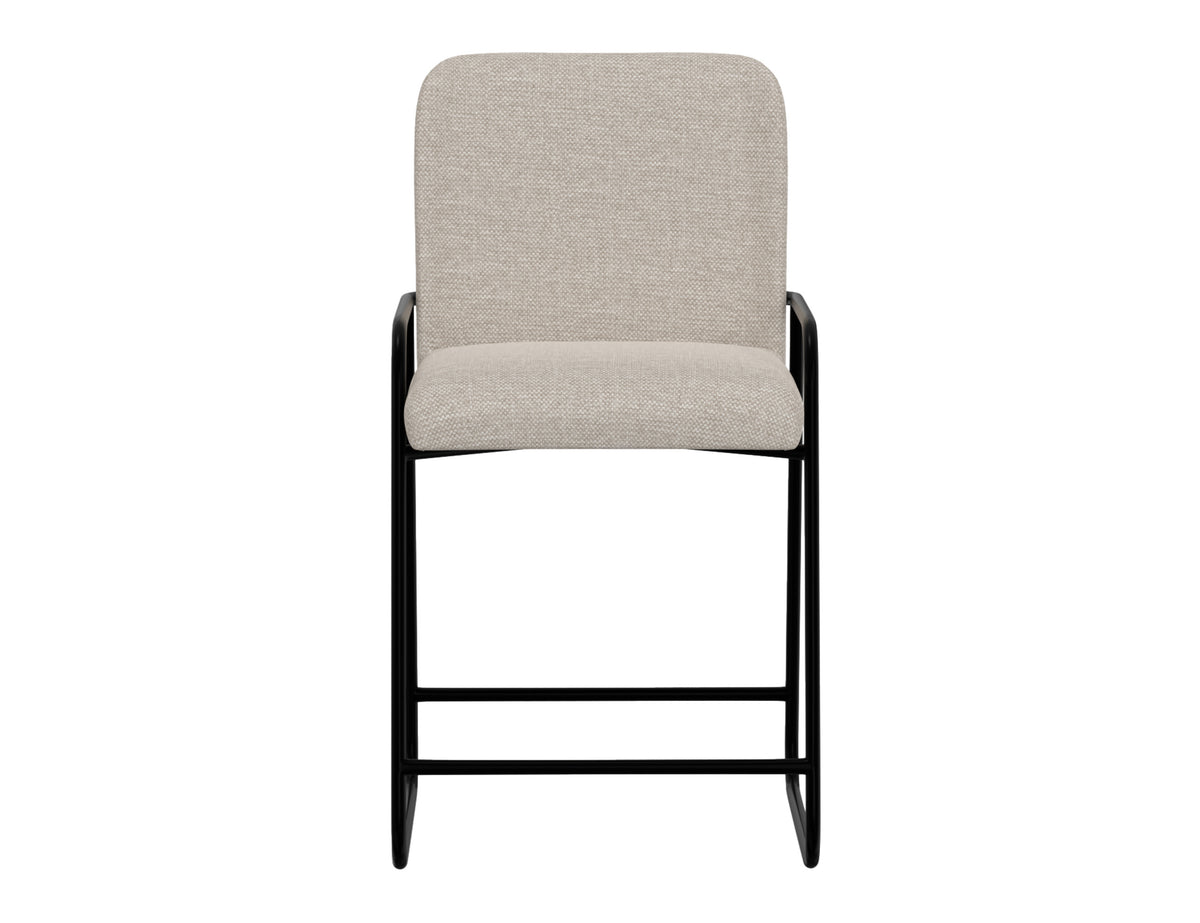 Seating Upholstered Barstool, Beige/Black, Wooden Frame & Metal Base, Barstool 24" - Pine & Metal/Fabric
