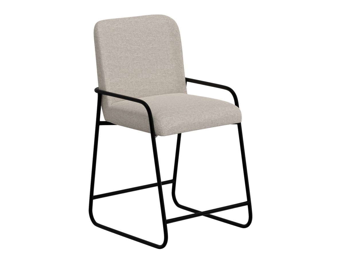 Seating Upholstered Barstool, Beige/Black, Wooden Frame & Metal Base, Barstool 24" - Pine & Metal/Fabric