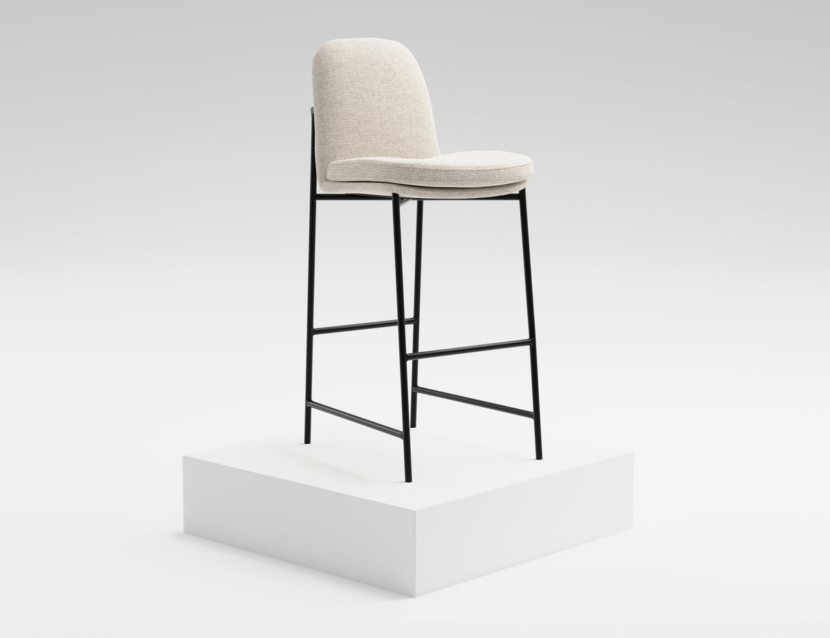 Seating Upholstered Barstool, Beige/Black, Wooden Frame & Metal Base, Barstool 30" - Metal frame and fabric & Metal/Fabric
