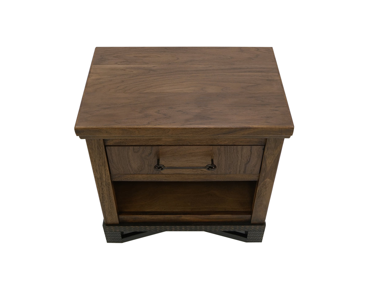 Walnut Nightstand, Brown, 1 Drawer, 1 Shelf