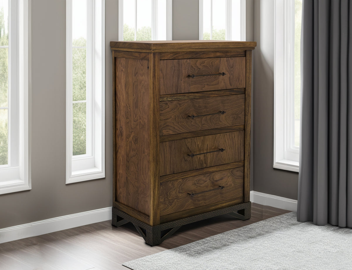 Walnut Chest, Brown, 4 Drawer
