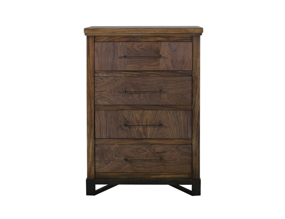 Walnut Chest, Brown, 4 Drawer