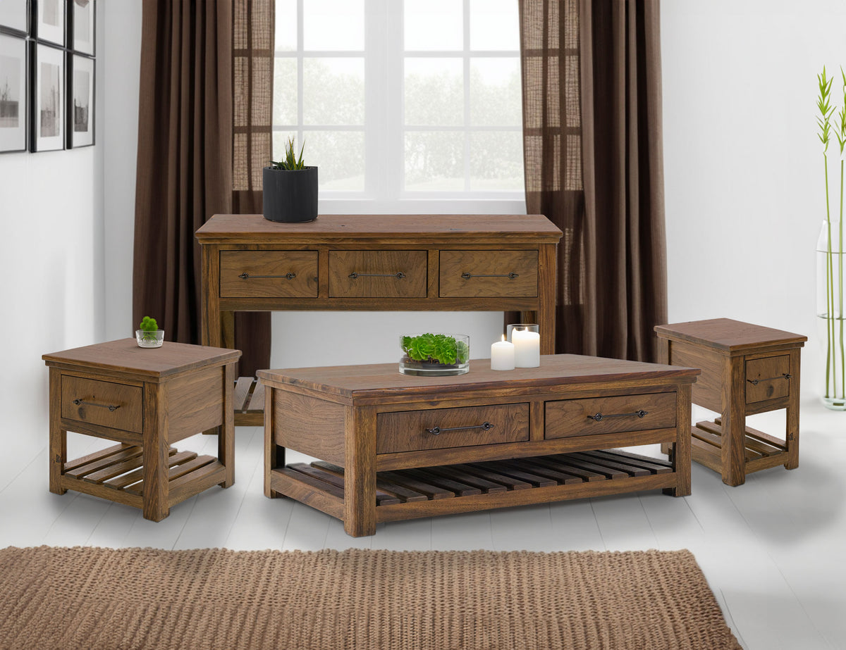Walnut Sofa Table, Brown, 3 Drawer