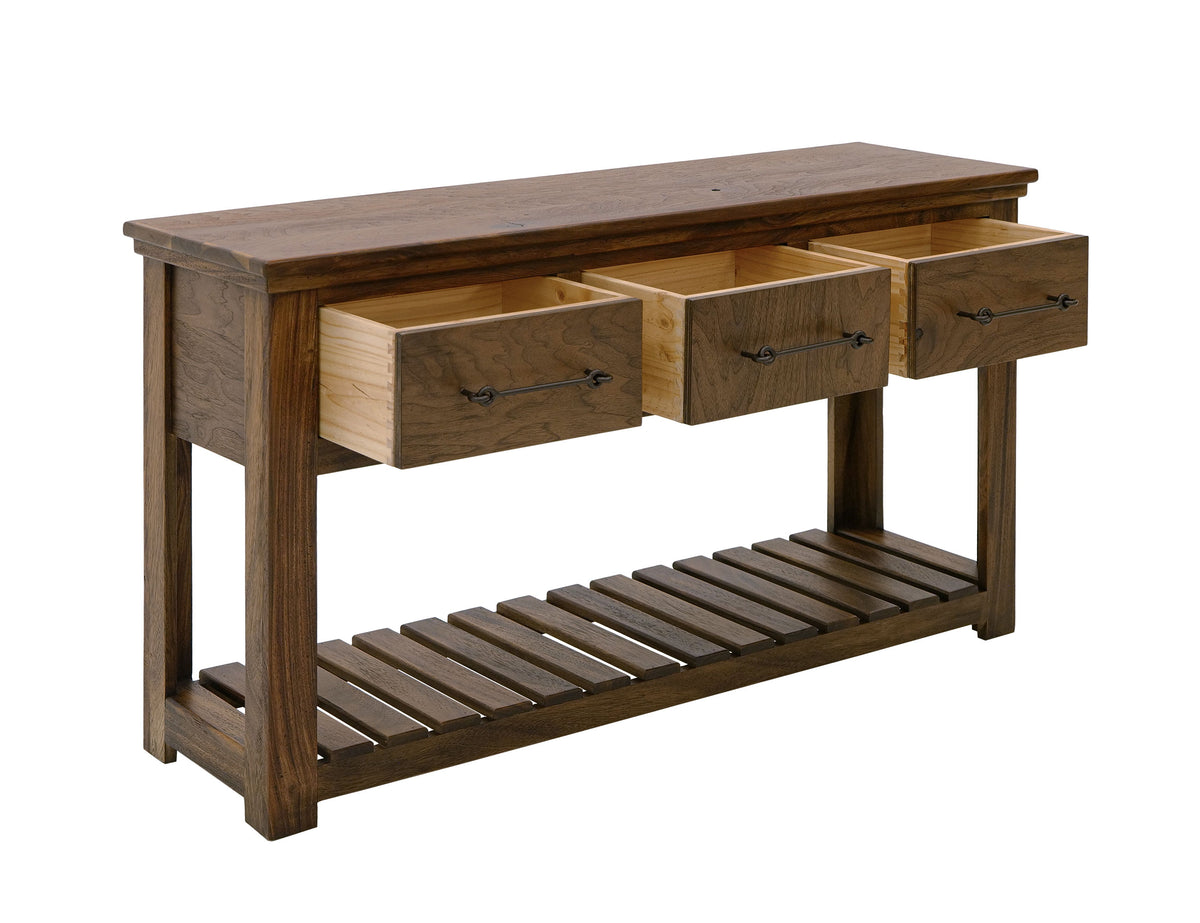Walnut Sofa Table, Brown, 3 Drawer