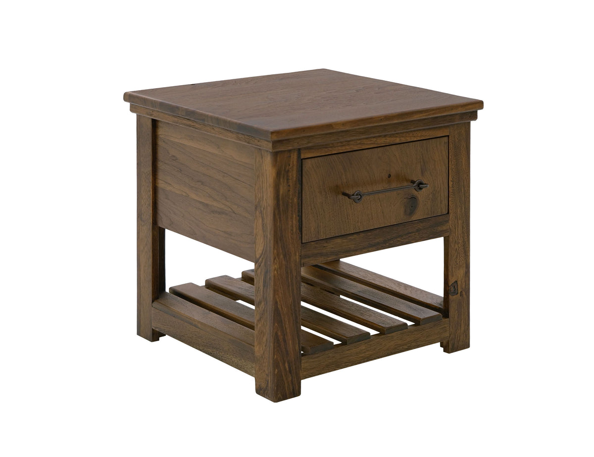 Walnut End Table, Brown, 1 Drawer