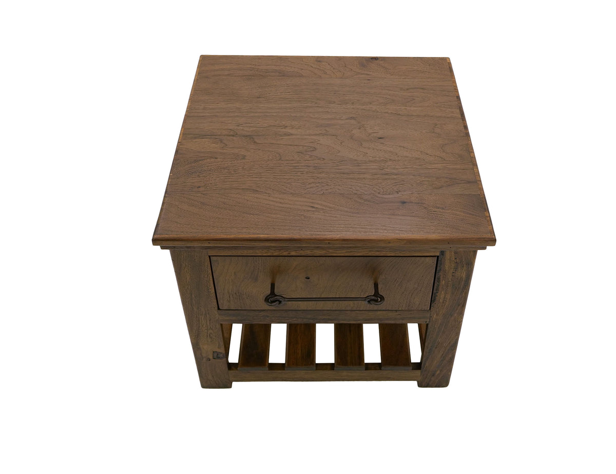 Walnut End Table, Brown, 1 Drawer
