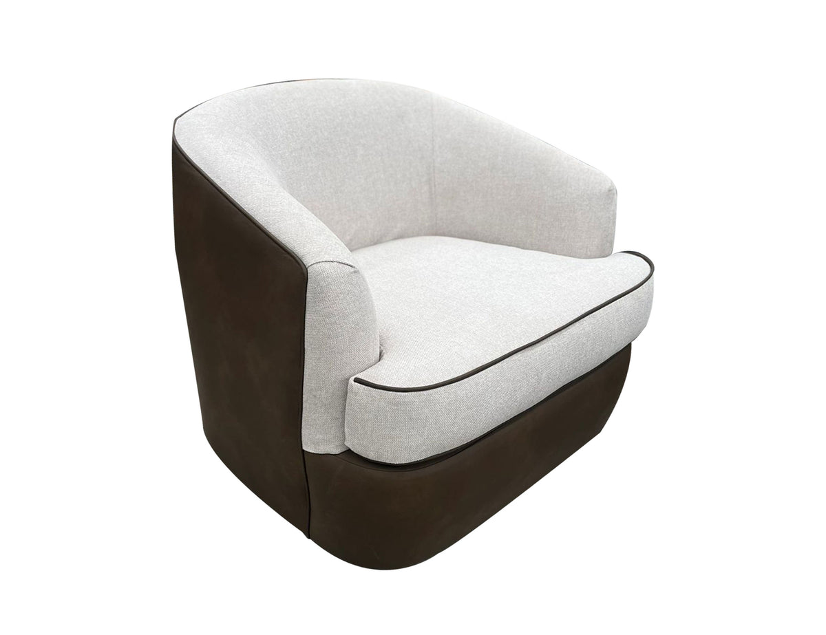Tumbi Armchair, Ivory/Brown, Wooden Frame & Metal Base