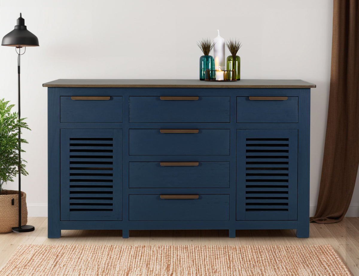 Bonfire Buffet, Blue, 6 Drawer, 2 Door