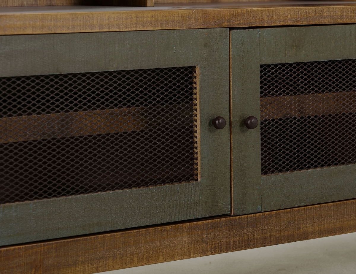 Antique Multicolor TV Stand, Multicolor, 3 Drawer, 2 Iron Mesh Doors 62"